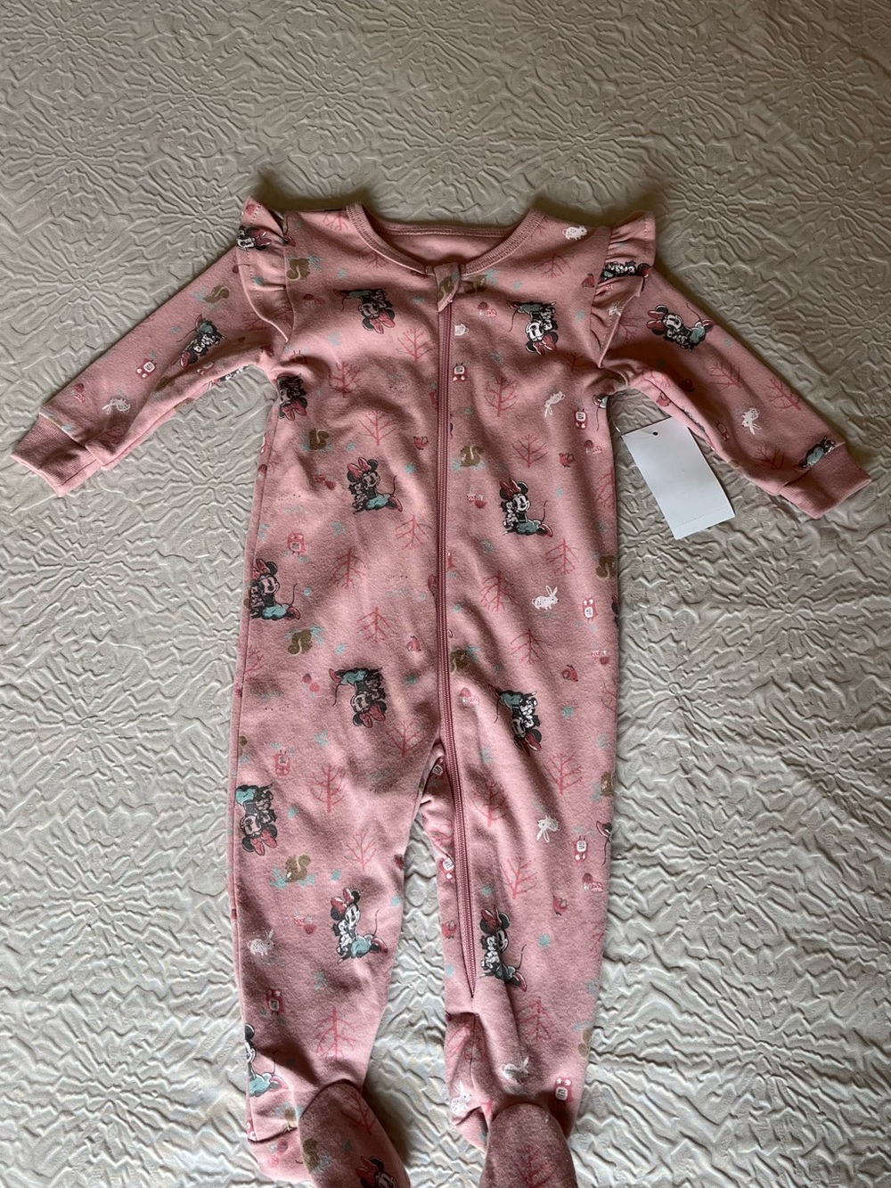 Disney Pink Footed One-Piece Pajamas with Minnie Print